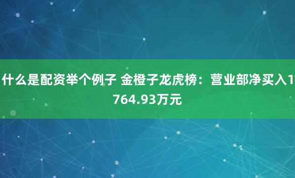 什么是配资举个例子 金橙子龙虎榜：营业部净买入1764.93万元